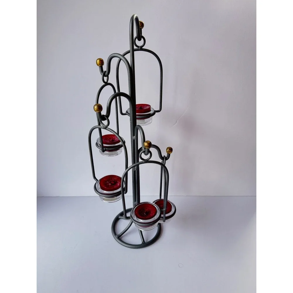 Yankee Candle Iron 5-Tier Hanging Votive Tea Light Holder Gray Gold Cranberry